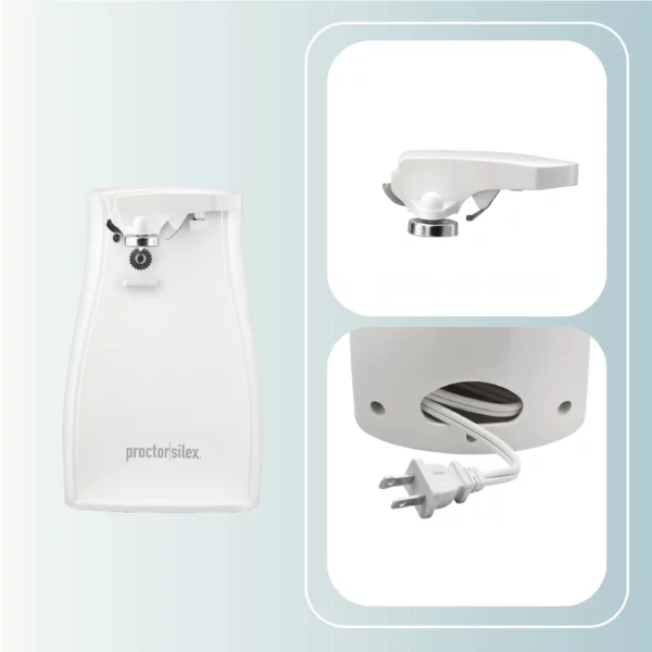 Abrelatas el&eacute;ctrico Proctor Silex con auto apagado y cuchilla afilada