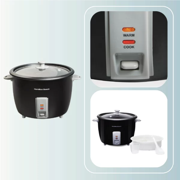 Arrocera Hamilton Beach 30 tazas antiadherente Negra