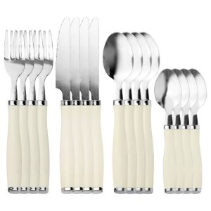 Juego De Cubiertos Oster 16 Piezas Beige Fairfield Con Portacubiertos
