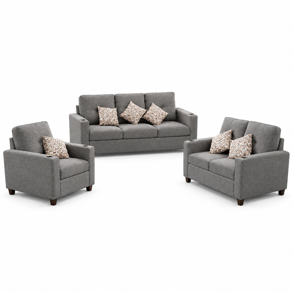 Juego de Sala de Lino Dimersa Lu Comfort Gris - Imagen 2