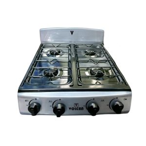 Volcán Cocineta con Respaldo de 4 Hornillas Porcelanizados Silver