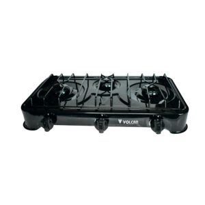 Volcán Cocineta de 3 Hornillas Quemadores Porcelanizados, Negro